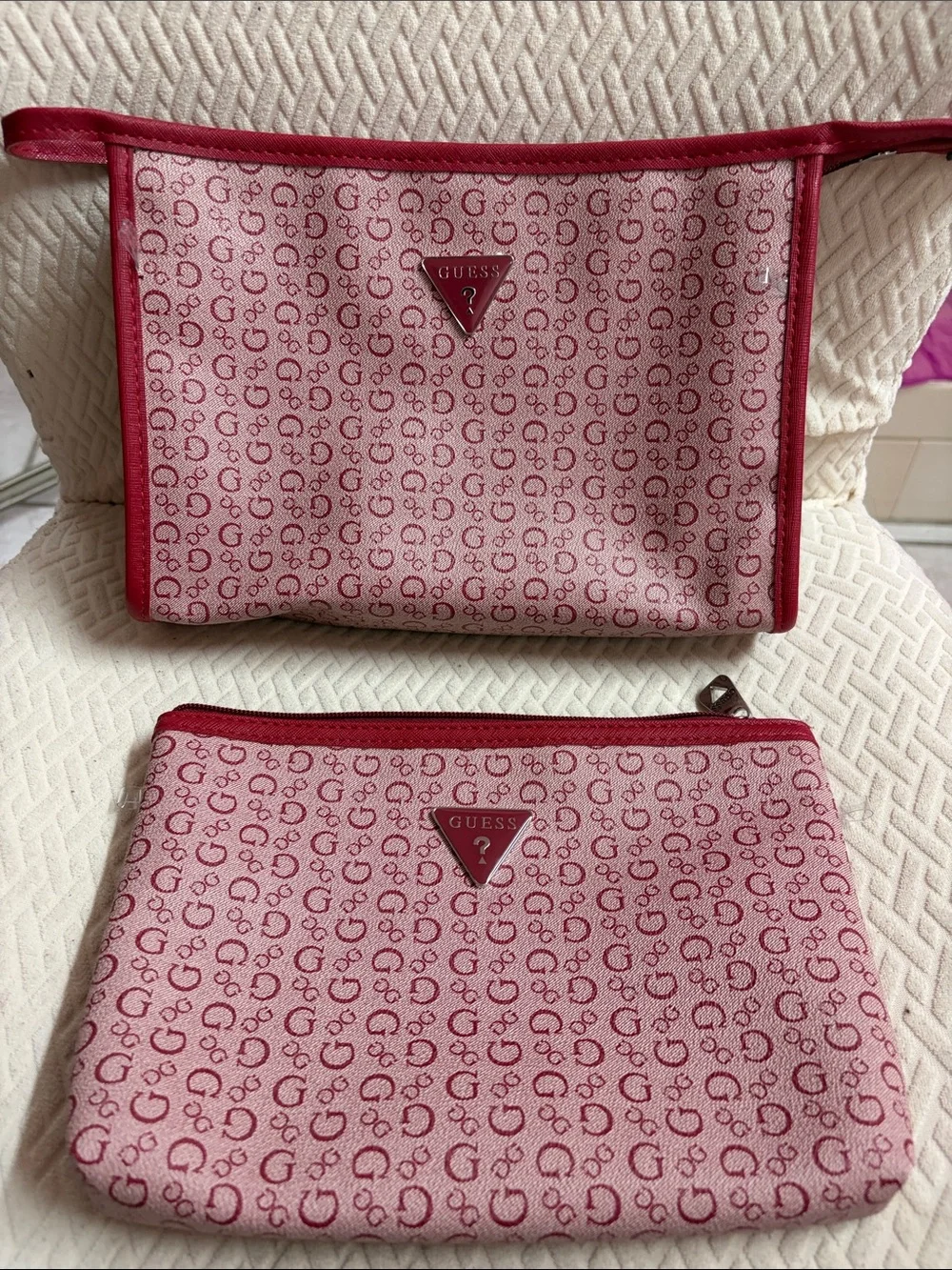 Guess Pink Monogram Cosmetic Pouch Duo